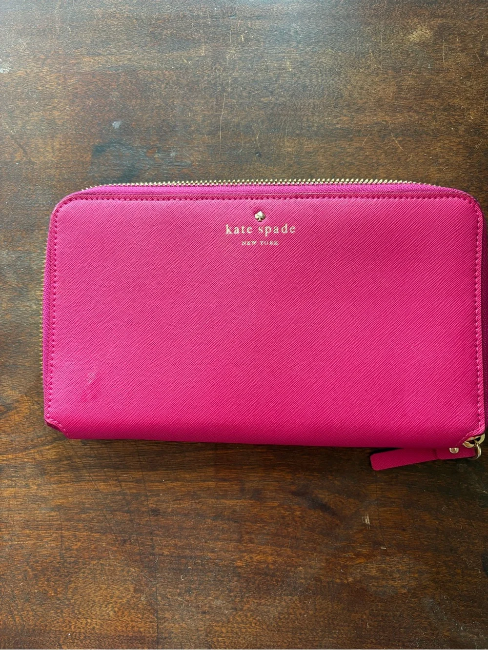 kate spade Hot Pink Zip Around Saffiano Leather Wallet